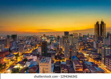 Photo Top View Phnom Penh City Cambodia At Sunrise