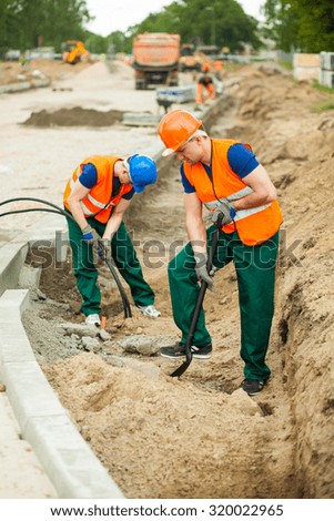 Similar – Construction site with excavation pit and foundation