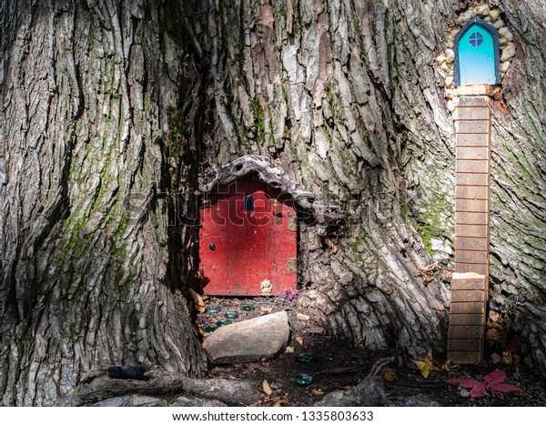 Photo Two Fairy Doors One Red Stock Photo Edit Now 1335803633