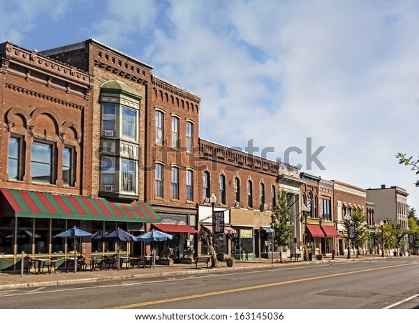 A photo of a typical small town main street in the United States of ...