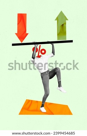 Photo vertical collage picture person holding two arrows up down percentage balance profit increase decrease stress price Сток-фото © 