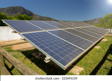 A Photo Voltaic Solar Power Installation In A Rural Area Of South Africa, Utilizing The Abundance Of Sunlight Energy In Summer. 