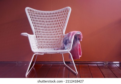 Photo Of White Wicker Chair In Bohemian Style