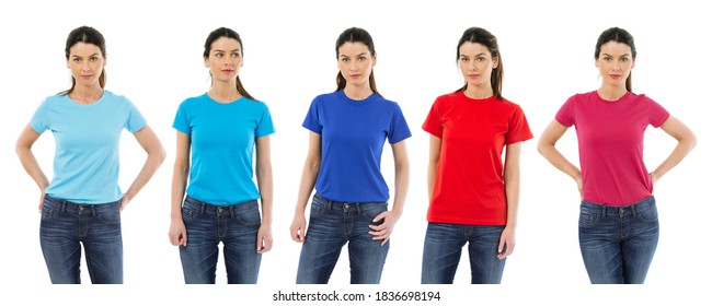 Photo of a woman posing with a blank t-shirts ready for your artwork or design. - Powered by Shutterstock