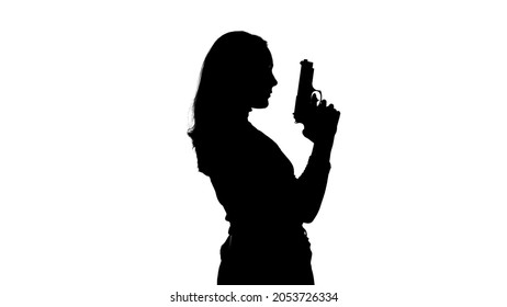 Photo Of Woman's Silhouette With Handgun On White