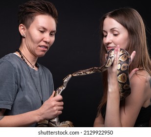 Photo Women Two Kissing Pythons Stock Photo (Edit Now) 2129922950