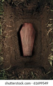 photo of wooden coffin at a graveyard