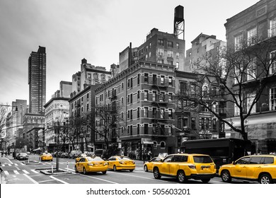 Photo of Yellow cabs at Upper West Site of Manhattan, New York City - Shutterstock ID 505603201