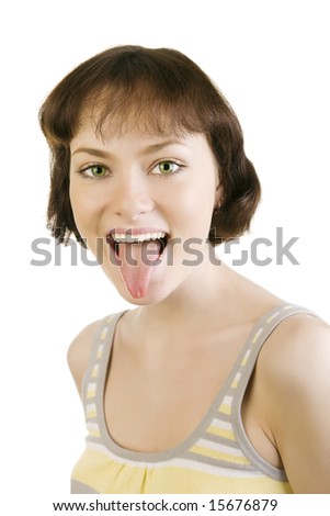 a photo of young beautiful woman teasing somebody
