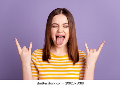 Photo Young Excited Girl Stickout Show Stock Photo 2082375088 ...