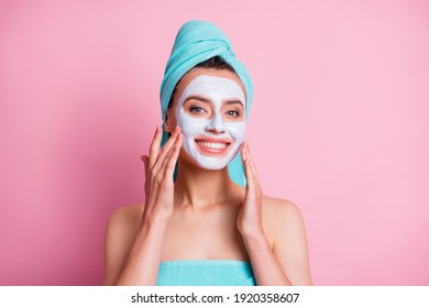 Photo of young girl apply facial hydration nourishing mask happy positive smile isolated over pastel color background - Powered by Shutterstock