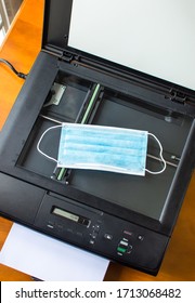 Photocopying Surgical Mask. Funny Or Ironic Concept About Lack Of Production And Stock In Stores.