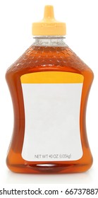 Photograph Blank label 40 oz plastic bottle jar of honey with blank label for text.
