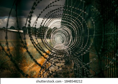 Photograph of the concertina or barbed wire that is in the Mont de Marsan prison, France.
