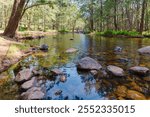 Photograph of the Coxs River in Ganbenang near the six foot track campground in the Blue Mountains in New South Wales, Australia.