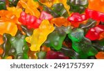 photograph of gummy bear jelly, Candy sweets gummies, colorful sugary, backgrounds, texture, surface