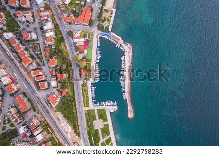 Photograph of Aliağa harbor and part of the city taken with a drone at a 90 degree angle.