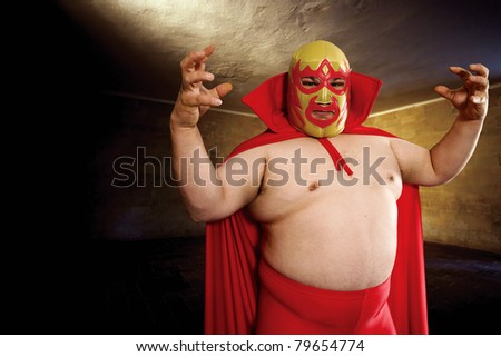 Photograph of a Mexican wrestler or Luchador posing.