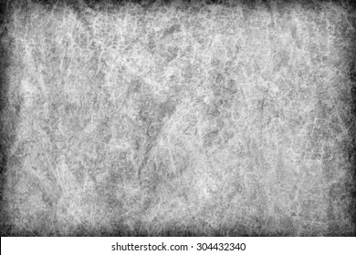 Photograph Of Old Gray Animal Skin Parchment, Creased, Coarse, Vignette Grunge Texture Sample.