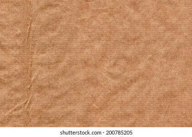 Photograph Of Old Recycle, Striped Kraft Brown Paper Grocery Bag, Coarse Grain, Crushed, Crumpled, Grunge Texture Sample - Detail