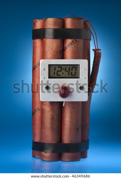 Photograph Sticks Dynamite Timer On Blue Stock Photo (Edit Now) 46349686