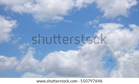 A photograph of white clouds over a sunny blue sky in Brisbane, Australia.