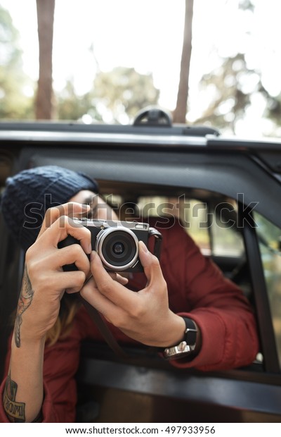 Photographer\
Camera Man Shooting Car Vehicle\
Concept