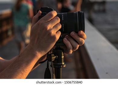 Photographer Hand Tripod Sunset Canon Camera Lens Beach Dusk Photoshoot Behind The Scenes Orange Sunlight Summer Gorgeous Hand Arm 