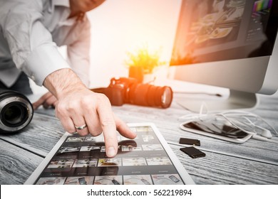 photographer journalist camera traveling photo dslr editing edit hobbies lighting business designer concept - stock image