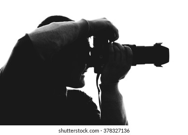 Photographer Silhouette Isolated On White Background