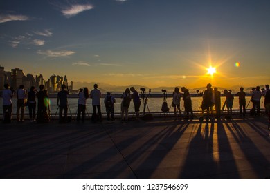 Photographers And Cloudy Sunset, Ocean Terminal Deck, Victoria Harbour, Hong Kong