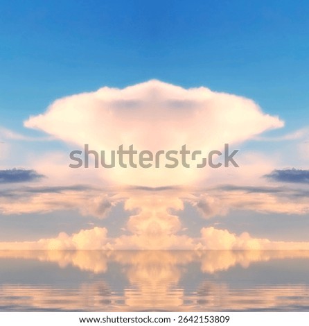 Photographic composition of clouds that emulate a nuclear explosion with mushroom-shaped clouds