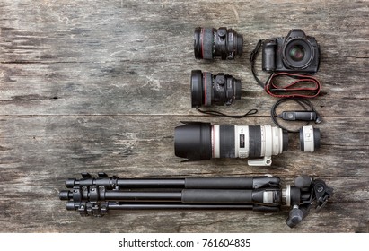 Photographic equipment on an old board