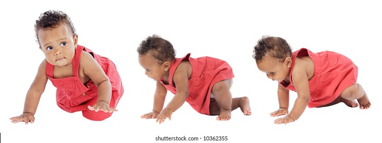 Photographic Sequence Of A Baby Learning To Walk