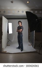 Photographic Studio Set Up With Handsome Malaysian Man Wearing Posing