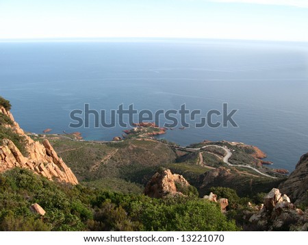 Photographs of the circuit plate of ANTHEOR, peak of the RUSSET-RED CAPE, rock St Barthelemy, in the solid mass of Est?rel, VAR France