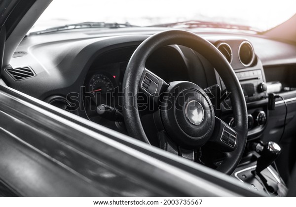 photography of the interior of a vehicle,\
rudder, gearbox. security and cars\
concept.