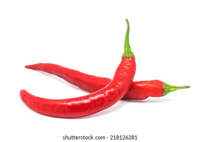 Photography Macro Two Red Chilli Peppers On White Background