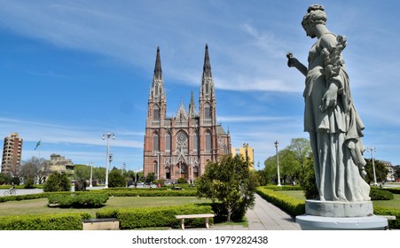 Photography Of The Principal Square Of La Plata City, Argentina, With The Cathedral Building Behind And A Woman Statue On The Foreground