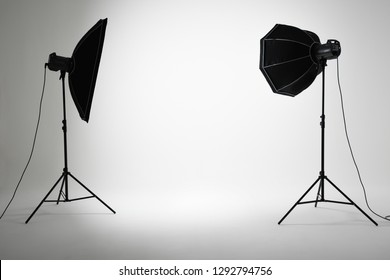 Photography Studio Infinity Wall With Spotlight Flash Lights