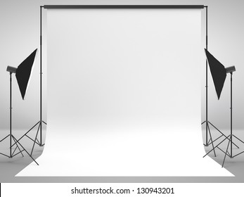 photography studio with a light set-up and backdrop