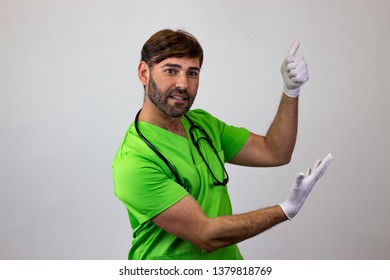 Photography Of A Veterinary Doctor Holding Up Six Fingers, Facing Forwards And Looking At The Side