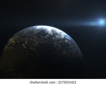 Photorealistic Earth View From Space. Massive CG Graphics Created Using Particle System