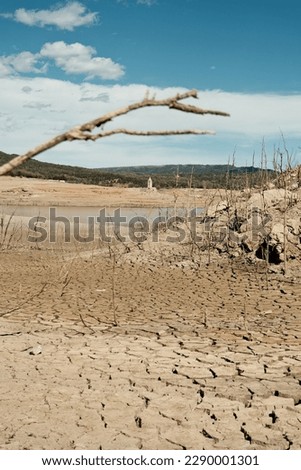 Photos of the current state of drought in the swamp of Sau in Catalonia, Spain. 16 of April 2023