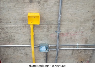 Photos of electrical systems in building construction.
Installation of conduits in buildings.Conduit system in building under construction.