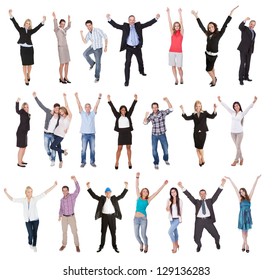 Photos Of Excited People Cheering. Isolated On White Background