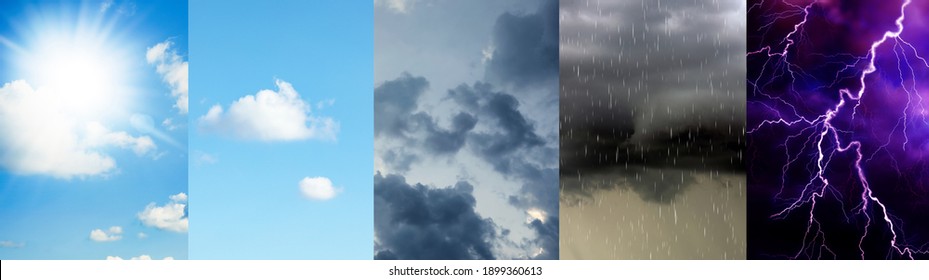 Photos of sky during different weather, collage. Banner design - Shutterstock ID 1899360613