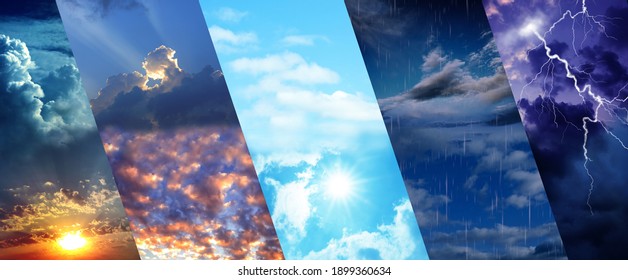 Photos of sky during different weather, collage. Banner design - Shutterstock ID 1899360634