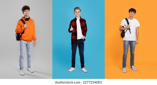 Photos of teenagers on different color backgrounds, collage - Shutterstock ID 2277254001