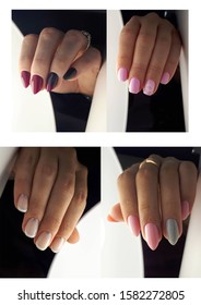 photoset burgundy pink   white nails and gradient design  shimmer   french manicure
